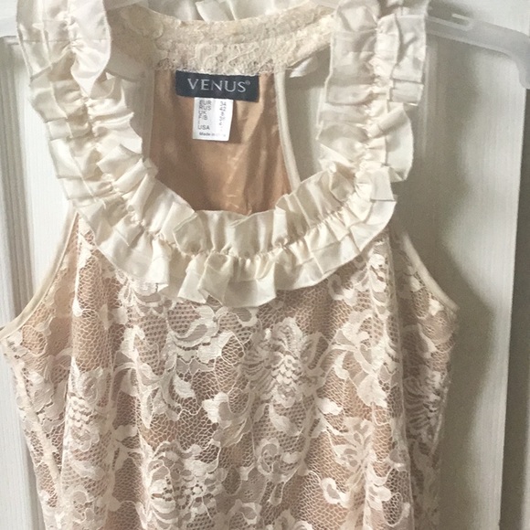 Venus Off white Lace Dress with Ruffle neck - Picture 2 of 3